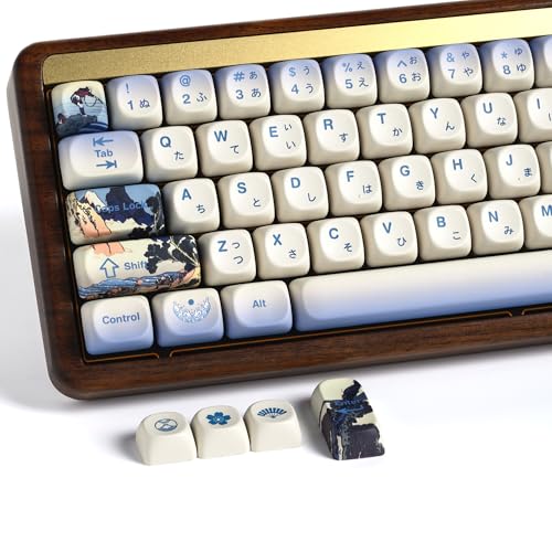 OHY XVX MOA Profile Japanese Fuji Mountain Theme Keycaps Set, 132 - Key Blue & Creamy White Custom Keycaps for US Layout Mechanical Keyboards -Blue and White - Image 1