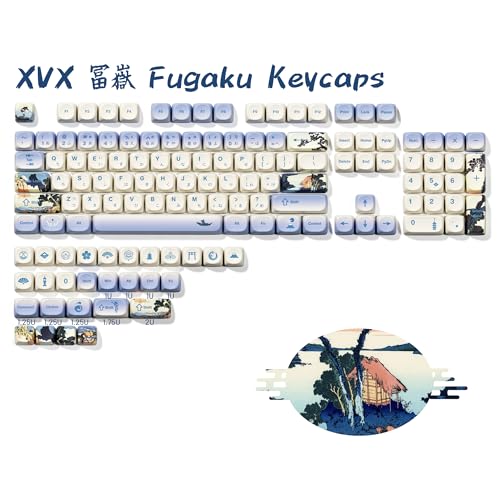 OHY XVX MOA Profile Japanese Fuji Mountain Theme Keycaps Set, 132 - Key Blue & Creamy White Custom Keycaps for US Layout Mechanical Keyboards -Blue and White - Image 2