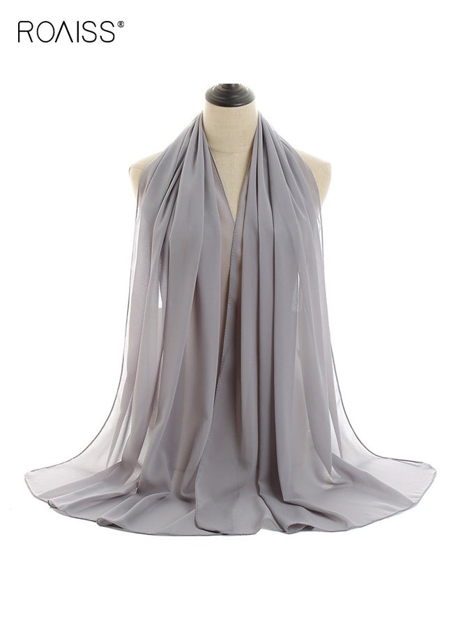 roaiss Wide Striped Chiffon Long Scarf Solid Color Muslim Shawl Fashionable Temperament Headscarf For Women Elegant Lightweight Hijab Wrap For Daily Use - Image 5