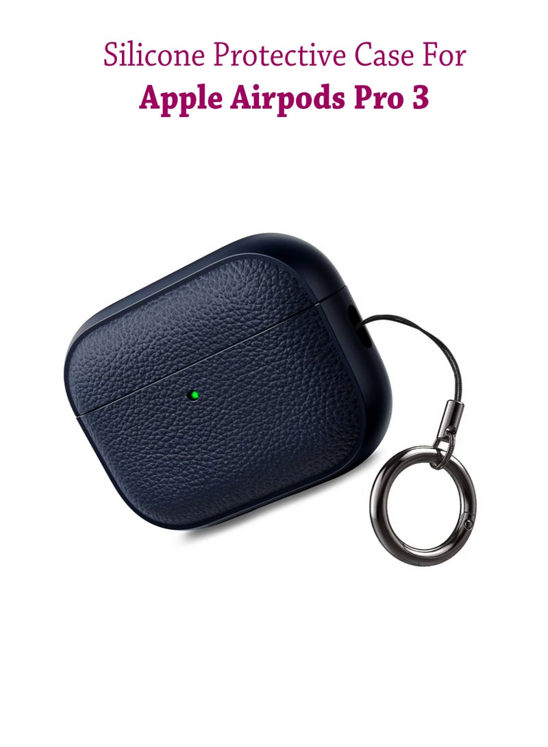 جراب سيليكون لسماعات أبل إيربودز برو 3 | متوافق مع سماعات أبل إيربودز برو 3 | غطاء حماية كامل الجسم مقاوم للصدمات مع سلسلة مفاتيح حلقية (لا يشمل سماعات أبل إيربودز) - أزرق داكن - Image 1
