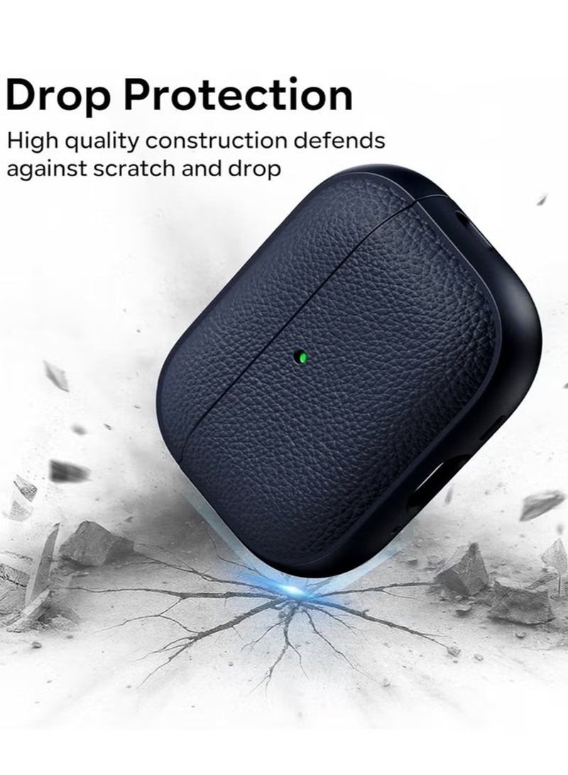 جراب سيليكون لسماعات أبل إيربودز برو 3 | متوافق مع سماعات أبل إيربودز برو 3 | غطاء حماية كامل الجسم مقاوم للصدمات مع سلسلة مفاتيح حلقية (لا يشمل سماعات أبل إيربودز) - أزرق داكن - Image 3