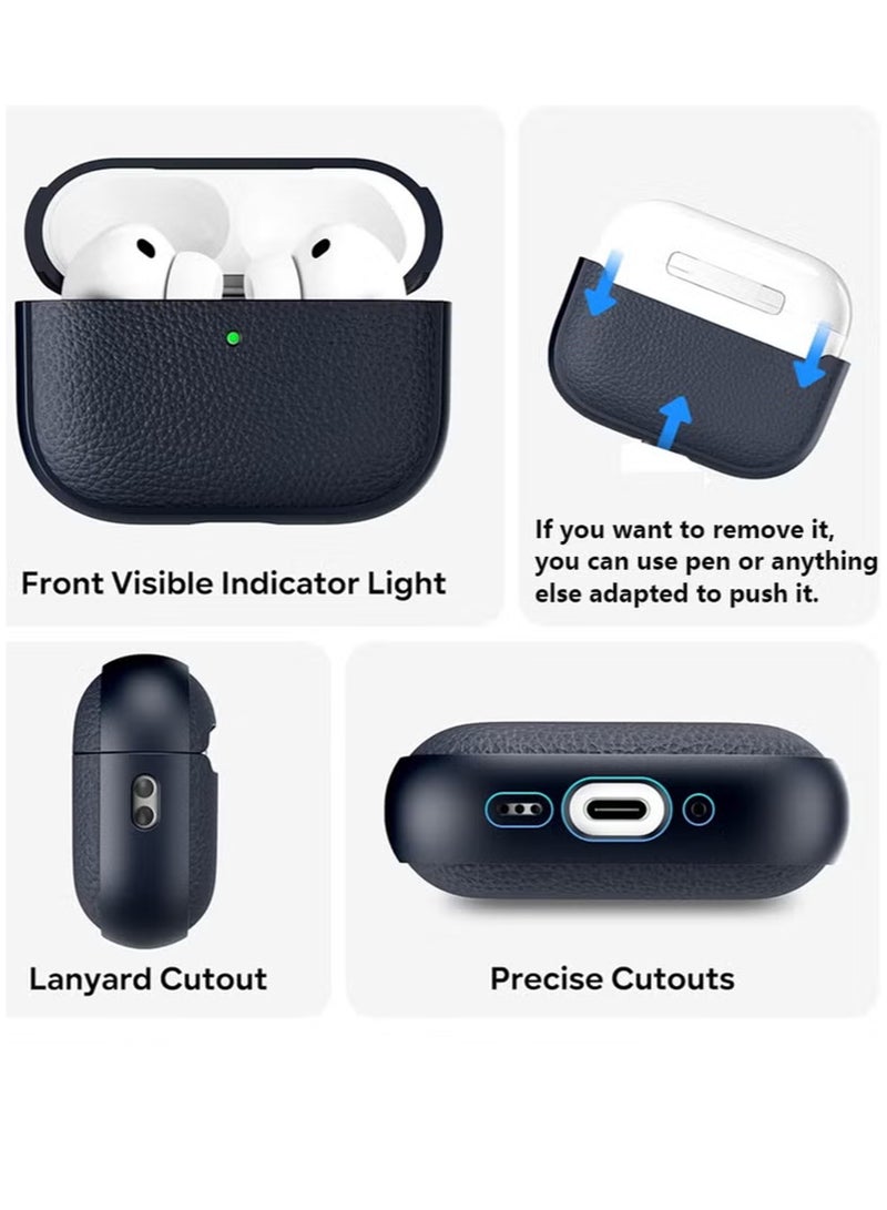 جراب سيليكون لسماعات أبل إيربودز برو 3 | متوافق مع سماعات أبل إيربودز برو 3 | غطاء حماية كامل الجسم مقاوم للصدمات مع سلسلة مفاتيح حلقية (لا يشمل سماعات أبل إيربودز) - أزرق داكن - Image 4