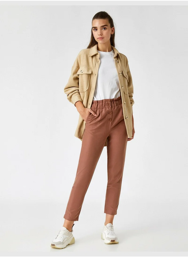 KOTON High Rise Shirred Waist Carrot Trousers