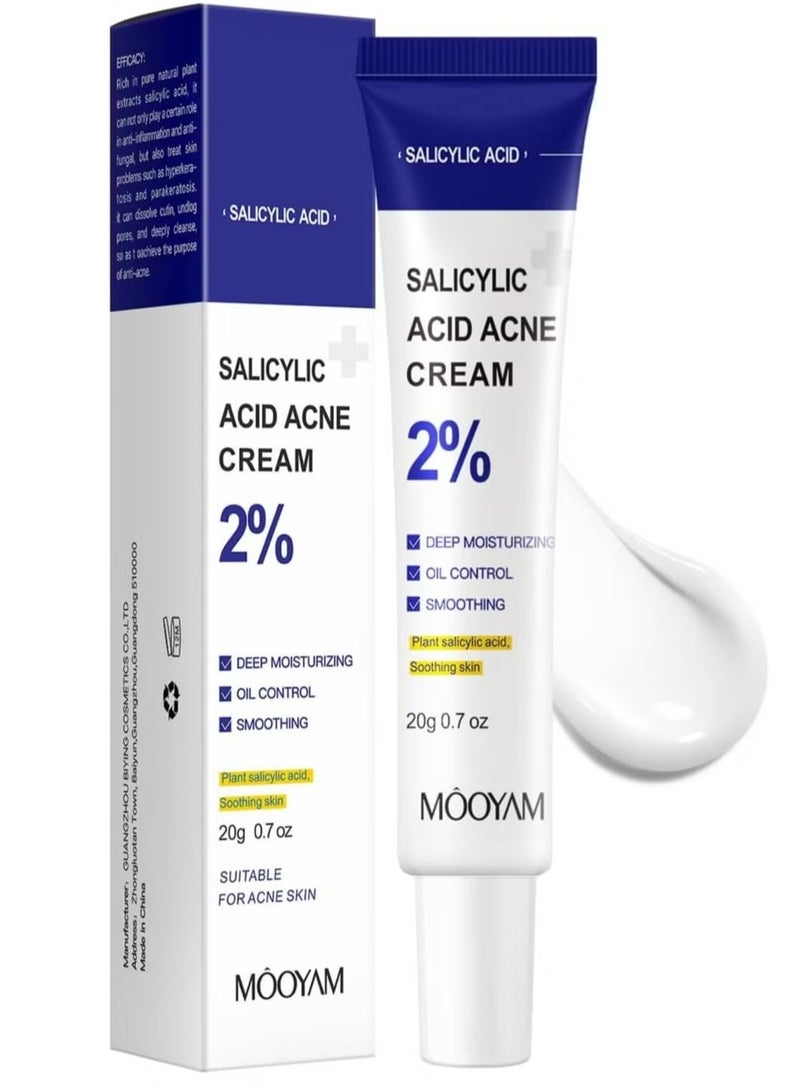 موويام كريم حمض الساليسيليك 2٪ لعلاج حب الشباب، للوجه والجسم ترطيب عميق والتحكم في الدهون وتنعيم البشرة بحمض الساليسيليك النباتي وتهدئة البشرة مناسب للبشرة المصابة بحب الشباب 20 جم - Image 2