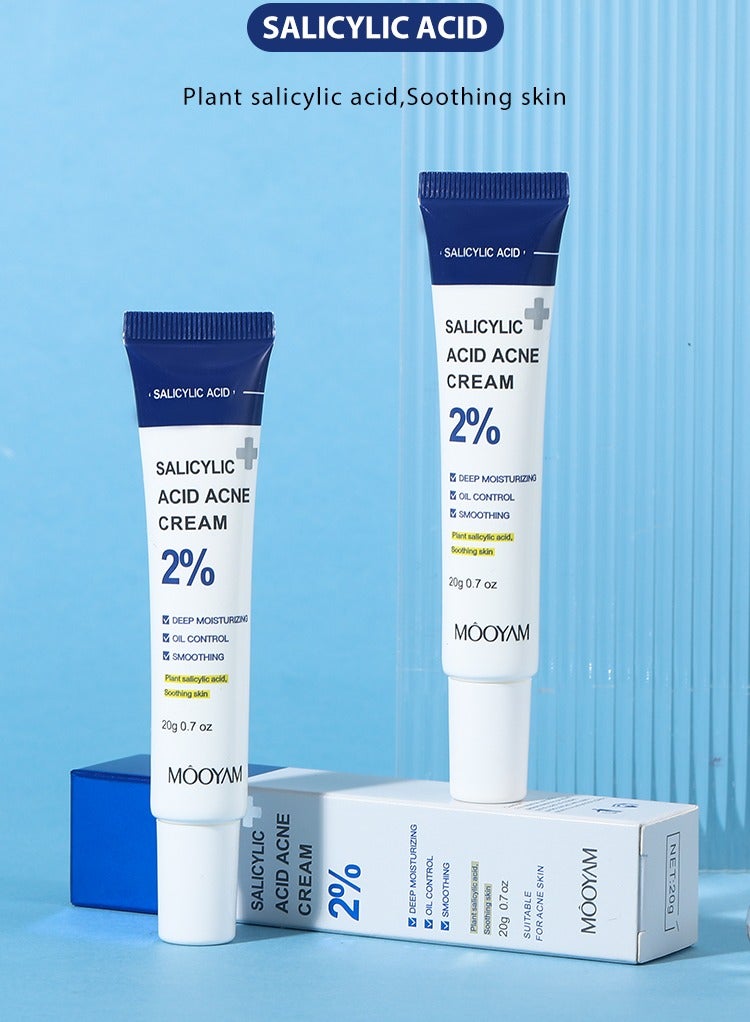MOOYAM 2% Salicylic Acid Acne Cream, for Face and Body Deep Moisturizing Oil Control and Smoothing with Plant Salicylic Acid and Soothing Skin Suitable for Acne Skin 20g - Image 2
