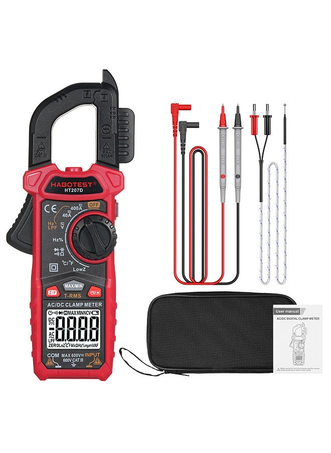 HABOTEST HT207D 4000 Counts Digital Clamp Meter Multimeter Handheld AC DC Voltage Current Voltmeter Diode Resistance Clamp Meter High-Precision Multifunctional Digital Display Clamp Meter  - Image 1