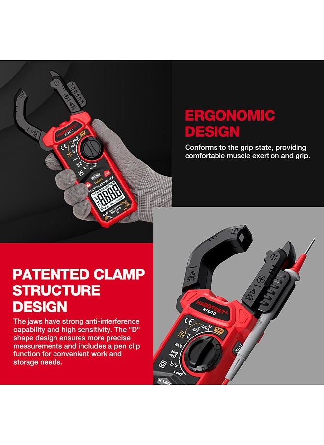 HABOTEST HT207D 4000 Counts Digital Clamp Meter Multimeter Handheld AC DC Voltage Current Voltmeter Diode Resistance Clamp Meter High-Precision Multifunctional Digital Display Clamp Meter  - Image 3