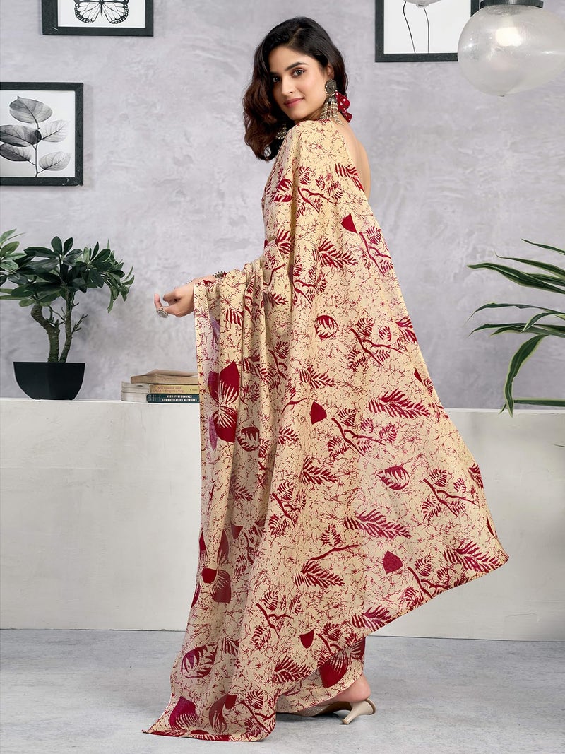 Satrani Women's Pure Cotton Printed Ready To Wear Saree with Unstitched Blouse Piece (38RS133_Dark Beige) - Image 3