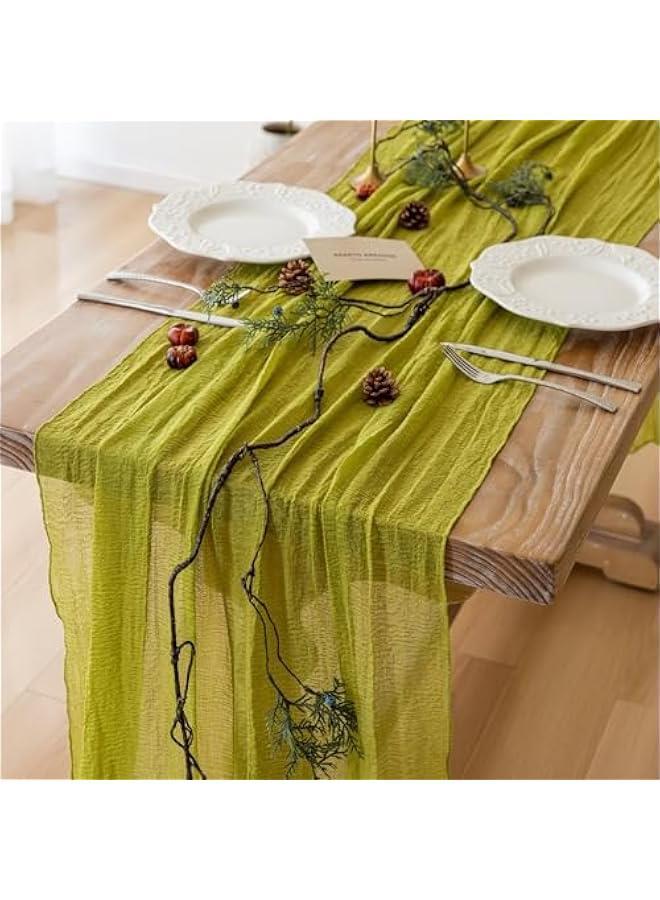 Keketo Spring Moss Green Cheesecloth St Patricks Day Table Runner Gauze 120 Inch 10 FT Rustic Boho Cheese Cloth Runner for Wedding Baby Shower Bridal Shower Long Sheer  Home Decorations - Image 1