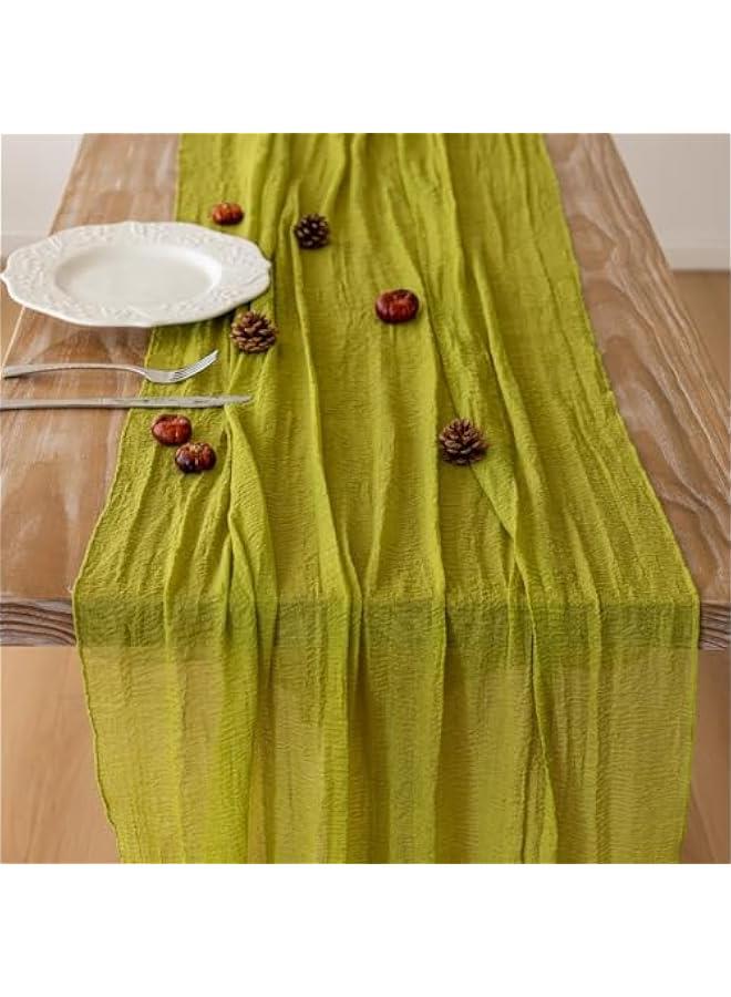 Keketo Spring Moss Green Cheesecloth St Patricks Day Table Runner Gauze 120 Inch 10 FT Rustic Boho Cheese Cloth Runner for Wedding Baby Shower Bridal Shower Long Sheer  Home Decorations - Image 4
