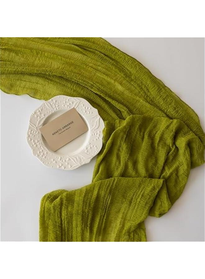 Keketo Spring Moss Green Cheesecloth St Patricks Day Table Runner Gauze 120 Inch 10 FT Rustic Boho Cheese Cloth Runner for Wedding Baby Shower Bridal Shower Long Sheer  Home Decorations - Image 5
