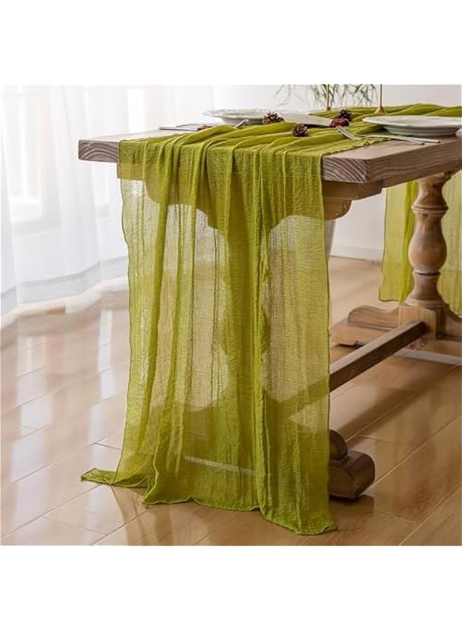 Keketo Spring Moss Green Cheesecloth St Patricks Day Table Runner Gauze 120 Inch 10 FT Rustic Boho Cheese Cloth Runner for Wedding Baby Shower Bridal Shower Long Sheer  Home Decorations - Image 2