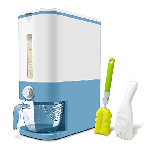 Lenwi 2225 Lbs Rice Dispenser Large Cereal Dry Food Storage Containers with Measuring CupBPAFree Household for Kitchen Pantry OrganizationBlue
