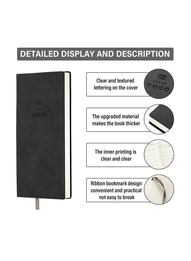 Excefore To Do List Notebook, 2 Pcs 196 Pages Soft Leather Pocket To Do List Notepad Checklist for Daily Plans School Supplies for High School Students Study Schedule Notebook, Black, Grey  - Image 3