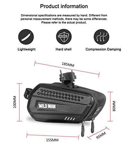 WILD MAN 1.2L Cycling Waterproof Hard Shell Bike Saddle Bag Under Seat for Road Mountain Bicycle Cycling(Black,ES7) - Image 3