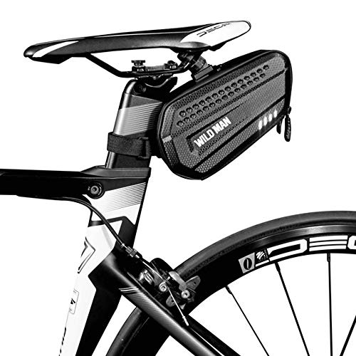 WILD MAN 1.2L Cycling Waterproof Hard Shell Bike Saddle Bag Under Seat for Road Mountain Bicycle Cycling(Black,ES7) - Image 1