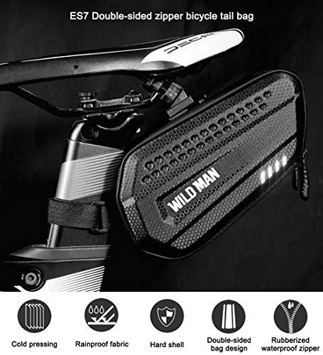 WILD MAN 1.2L Cycling Waterproof Hard Shell Bike Saddle Bag Under Seat for Road Mountain Bicycle Cycling(Black,ES7) - Image 2