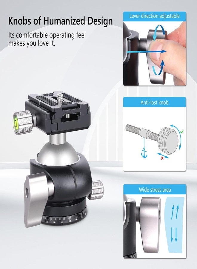 ARTCISE Tripod Ball Head Low Profile Tripod Head All Metal Camera Tripod Head 44lbs/20kg Load with Three Arca Swiss Quick Release Plate for Tripod, Monopod, DSLR, Camera - Image 5