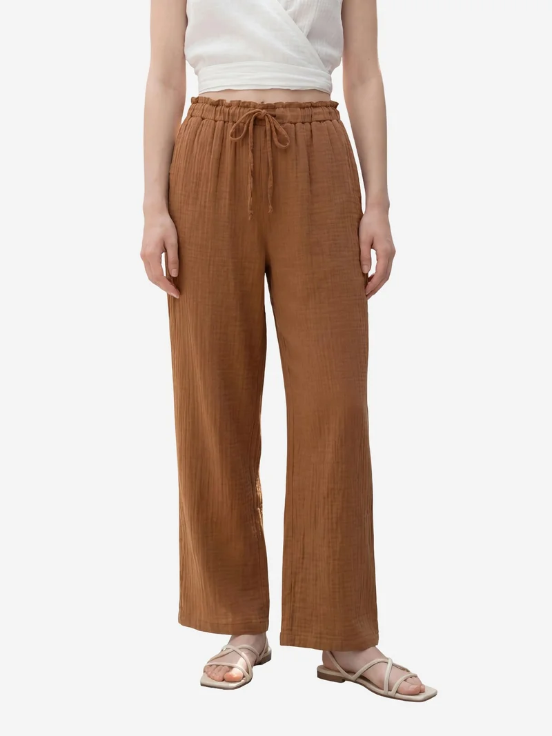MY FASHION Coffee Brown MY FASHION Elastic Waist Straight Leg Pants for Women | Best Price UAE