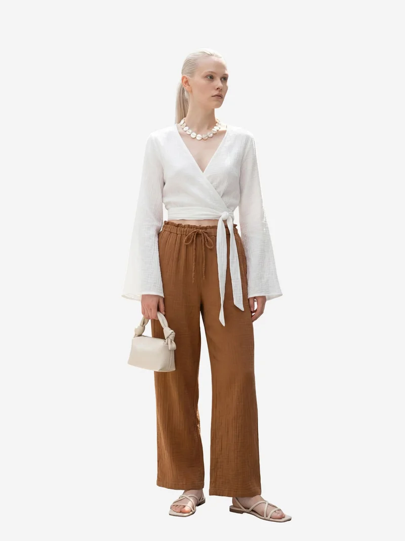 MY FASHION Elastic Waist Straight Leg Pants