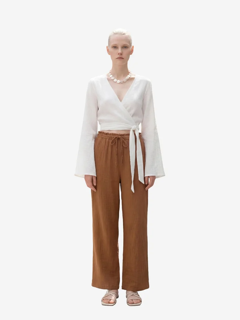 MY FASHION Coffee Brown MY FASHION Elastic Waist Straight Leg Pants for Women | Best Price UAE