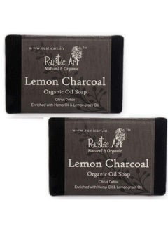 Rustic Art Organic Soap ; Pack Of 2 * 100 Gm (Lemon Charcoal)  - Image 2