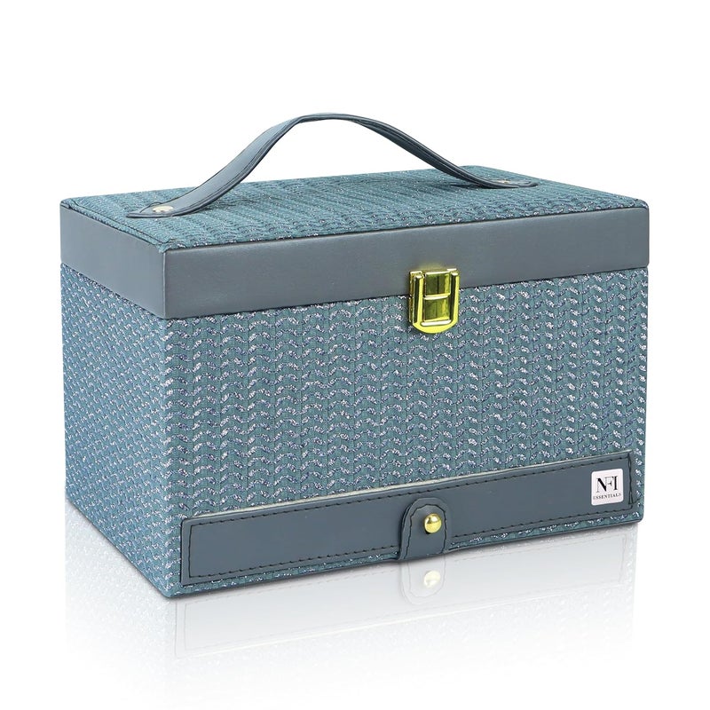 NFI essentials Makeup Bag Cosmetic Box Jewelry Bridal Box Make up Box Trousseau Box Vanity Beauty Case Organizer for Wedding Makeup Big Box (Grey) - Image 1