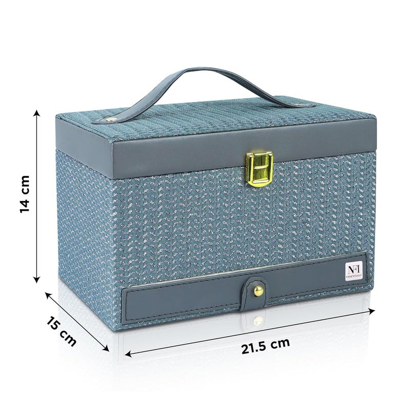 NFI essentials Makeup Bag Cosmetic Box Jewelry Bridal Box Make up Box Trousseau Box Vanity Beauty Case Organizer for Wedding Makeup Big Box (Grey) - Image 4