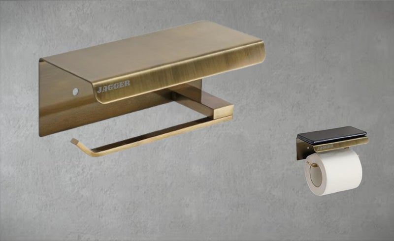 JAGGER حامل ورق المرحاض من جاجر JAG337 من الفولاذ المقاوم للصدأ بدرجة 304 مع حامل للهاتف المحمول - حامل لفافة المناديل للمطبخ - ملحقات الحمام (نحاس عتيق) - Image 1
