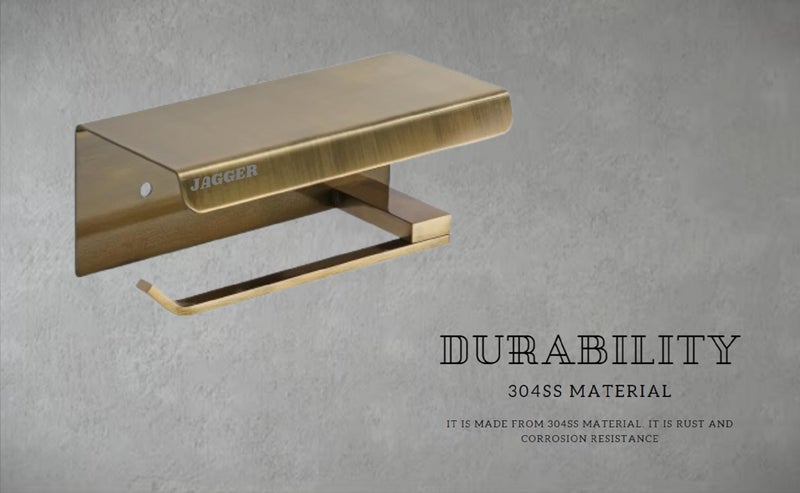 JAGGER حامل ورق المرحاض من جاجر JAG337 من الفولاذ المقاوم للصدأ بدرجة 304 مع حامل للهاتف المحمول - حامل لفافة المناديل للمطبخ - ملحقات الحمام (نحاس عتيق) - Image 4