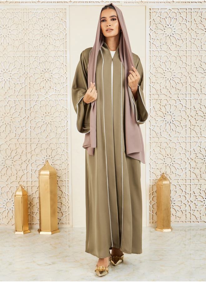 Modiste - Contrast Piped Detail Button Closure Abaya by Styli - Image 1