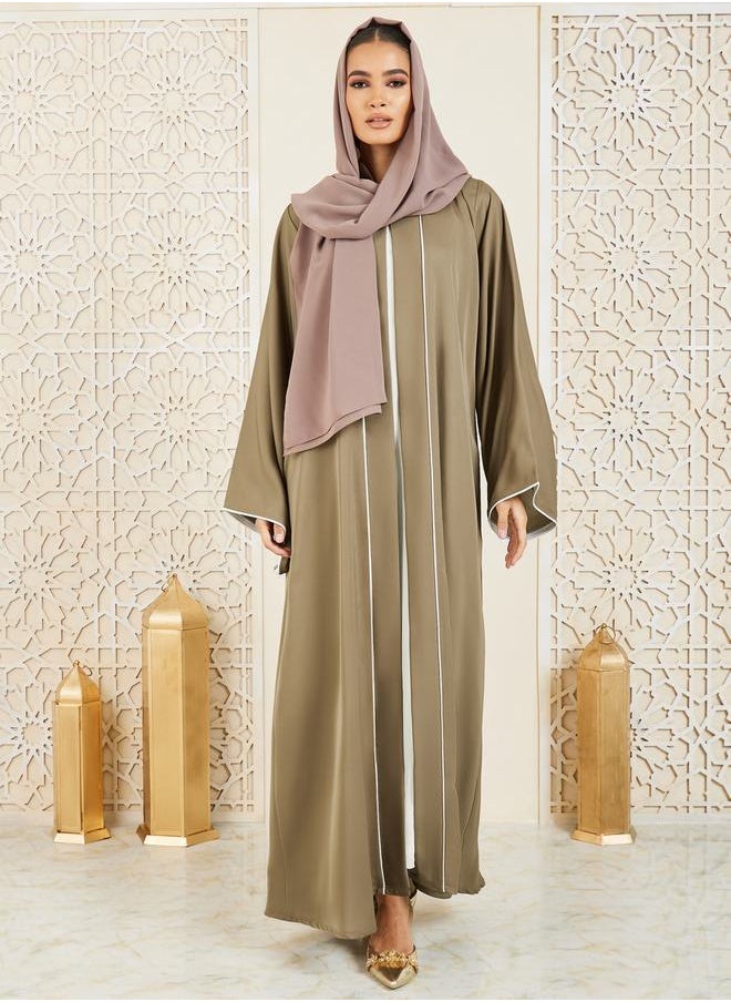 Modiste - Contrast Piped Detail Button Closure Abaya by Styli - Image 1