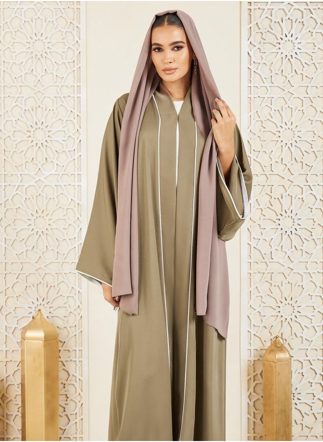 Modiste - Contrast Piped Detail Button Closure Abaya by Styli - Image 1