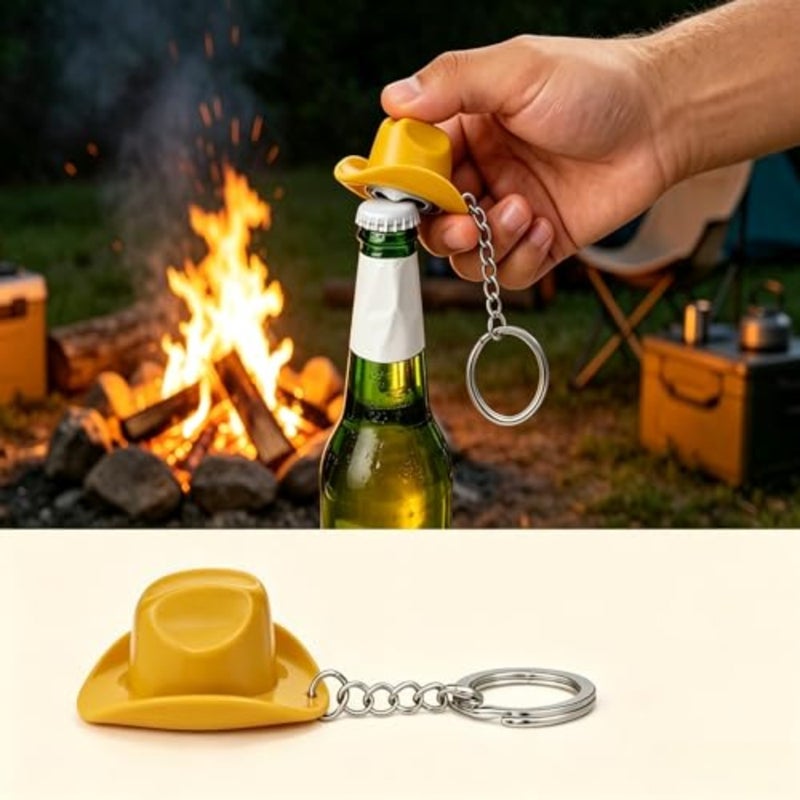 3 Pack Cowboy Hat Bottle Opener Keychain, Western Style Metal Beer and Soda Can Opener, Party Decor Gift for Men Women Beer Lovers - Image 3