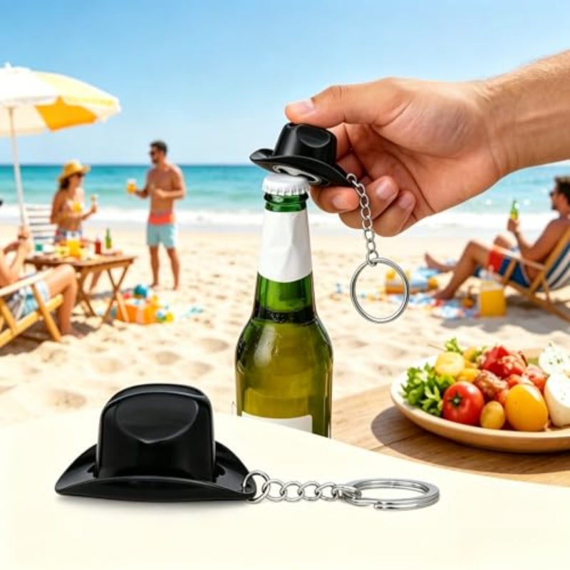3 Pack Cowboy Hat Bottle Opener Keychain, Western Style Metal Beer and Soda Can Opener, Party Decor Gift for Men Women Beer Lovers - Image 4