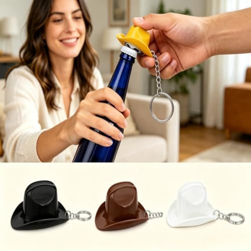 3 Pack Cowboy Hat Bottle Opener Keychain, Western Style Metal Beer and Soda Can Opener, Party Decor Gift for Men Women Beer Lovers - Image 5