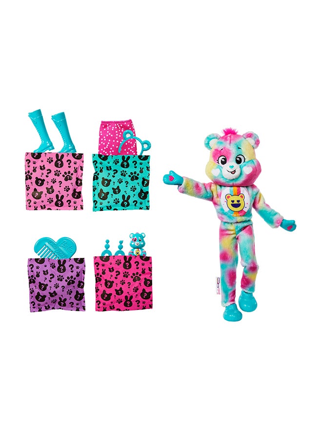 Barbie Cutie Reveal Care Bears Doll & Accessories, Series 2 Good Vibes Bear With 10 Surprises Including Color Change & Mini Bear - Image 4