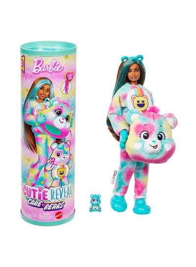 Barbie Cutie Reveal Care Bears Doll & Accessories, Series 2 Good Vibes Bear With 10 Surprises Including Color Change & Mini Bear