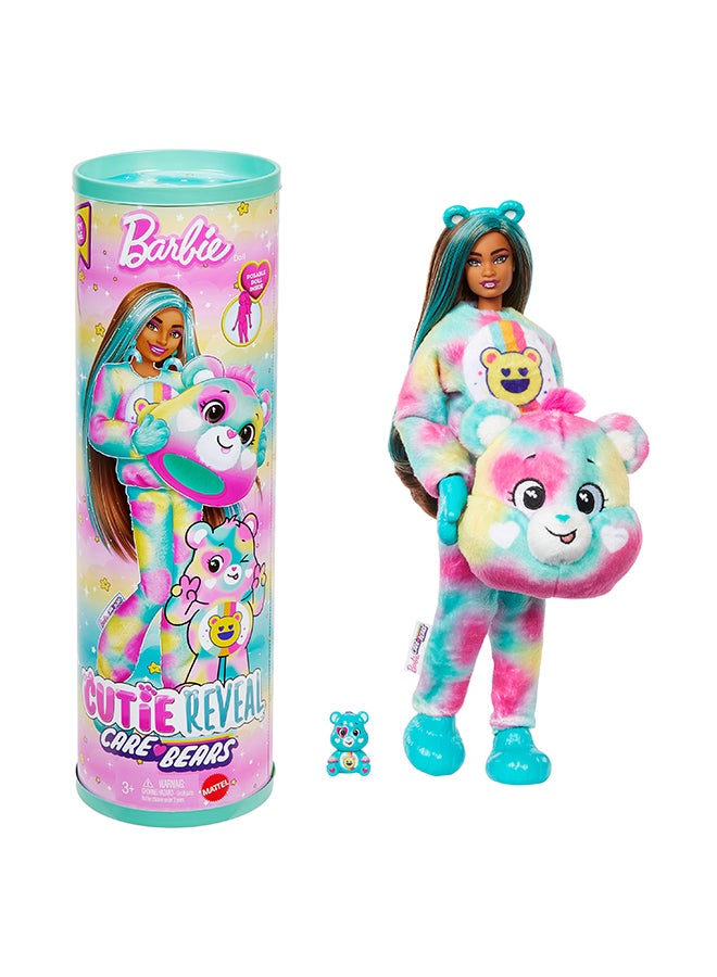 Barbie Cutie Reveal Care Bears Doll & Accessories, Series 2 Good Vibes Bear With 10 Surprises Including Color Change & Mini Bear - Image 1
