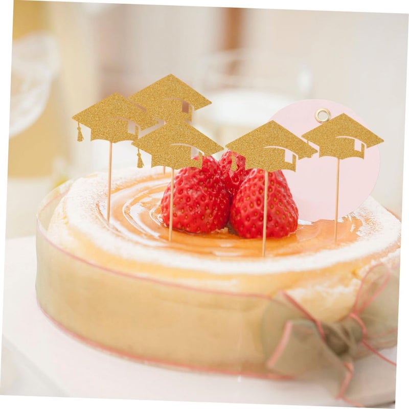 24 Gold Glitter Graduation Cap Cake Toppers For Graduation Party Birthday Cake Decoration - Image 4