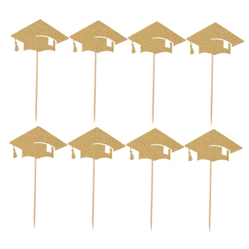 24 Gold Glitter Graduation Cap Cake Toppers For Graduation Party Birthday Cake Decoration - Image 2