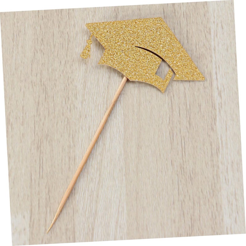 24 Gold Glitter Graduation Cap Cake Toppers For Graduation Party Birthday Cake Decoration - Image 5