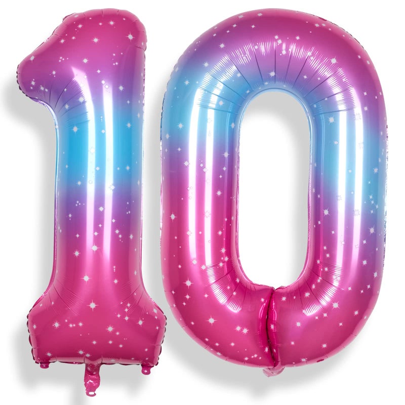 RainbowQ Party 10 Balloon Number 40 Inch for Boy or Girl Big Starry 09 Foil Mylar Large 10 Number Balloons Happy 10th Birthday Party Anniversary Decorations Supplie - Image 3