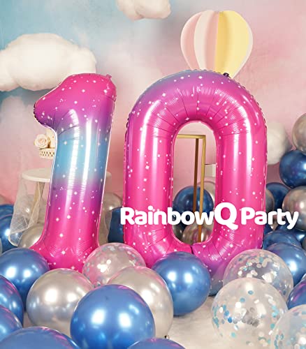 RainbowQ Party 10 Balloon Number 40 Inch for Boy or Girl Big Starry 09 Foil Mylar Large 10 Number Balloons Happy 10th Birthday Party Anniversary Decorations Supplie - Image 5