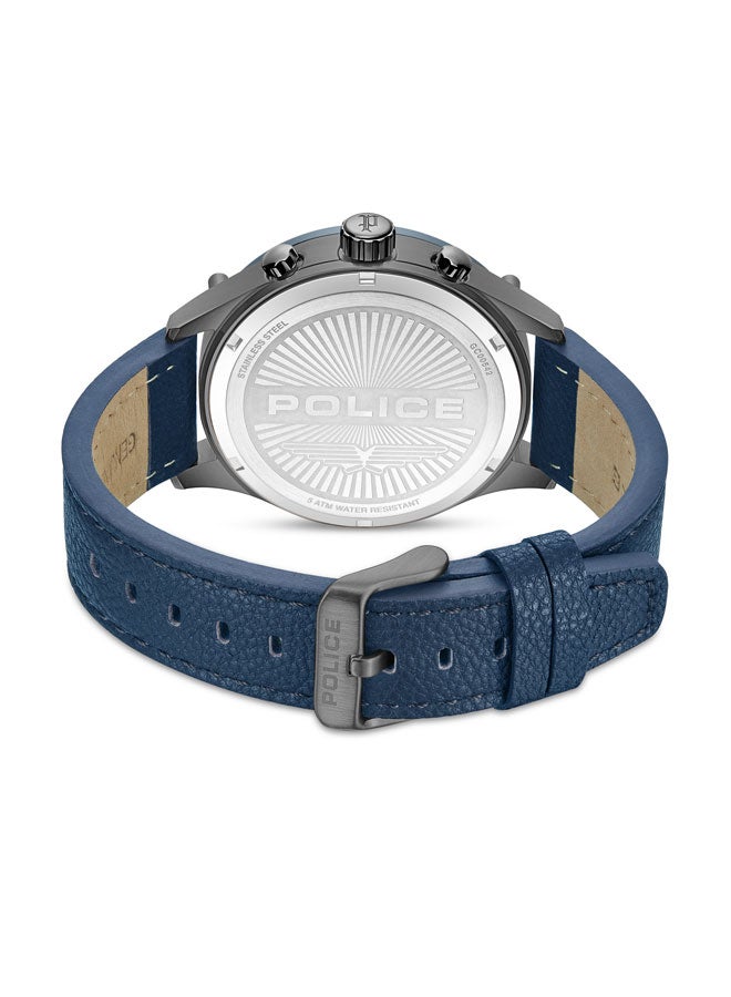 POLICE Men Wadden 45mm Chronograph Watch with Blue Leather Strap, Quartz Movement, Screw-Detailed Dial - Image 3