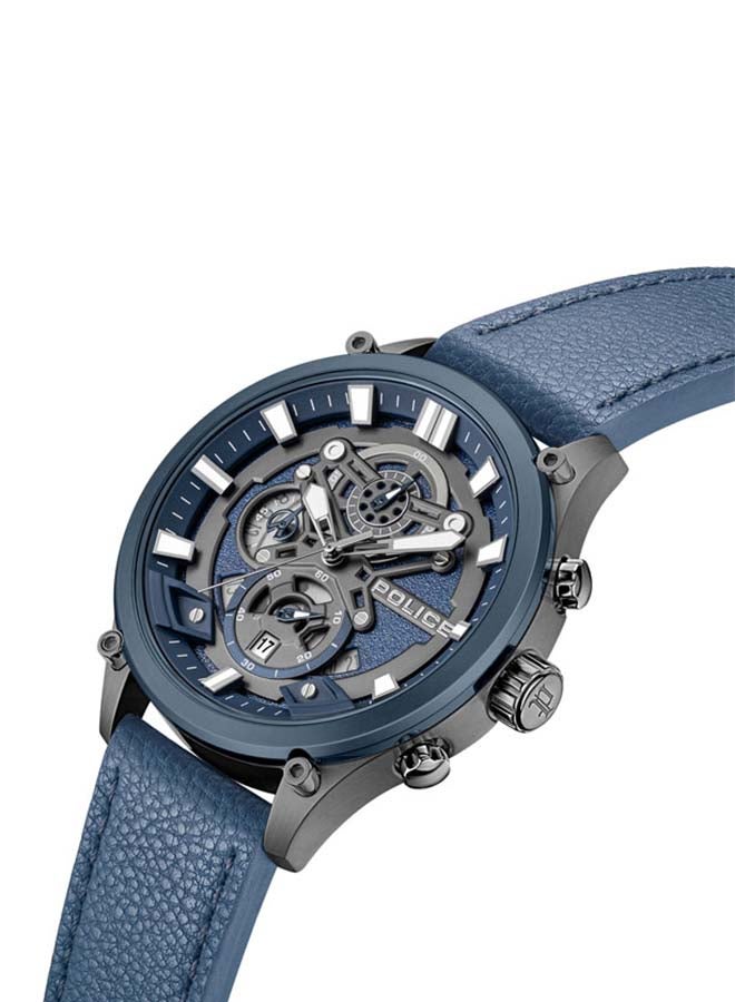 POLICE Men Wadden 45mm Chronograph Watch with Blue Leather Strap, Quartz Movement, Screw-Detailed Dial - Image 2
