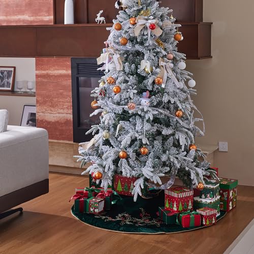 ONGLYP X.Sem Holly Leaf Embroidered Velvet Christmas Tree Skirt with Pleat Velvet Border 50'' (Dark Green, 50 inch) - Image 2
