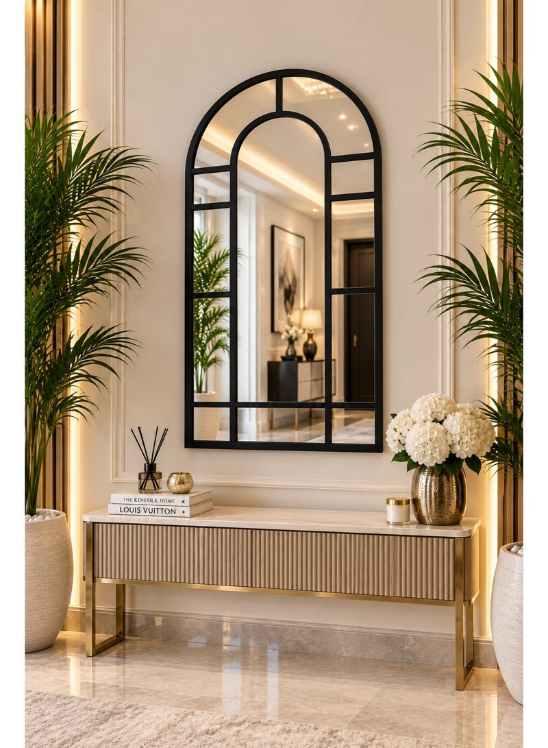 Black Metal Arched Window Wall Mirror 40x70cm – Leaning & Wall-Mounted Windowpane Design, Rustic Farmhouse Style, Vintage Mirror for Living Room, Entryway, Fireplace, Elegant Home Décor for Hallway, Bedroom, and Living Room, Modern Rustic Wall Décor, Decorative Arched Mirror, Stylish Large Wall Mirror for Home, Big Mirror For Home Decor, Villas - Image 1