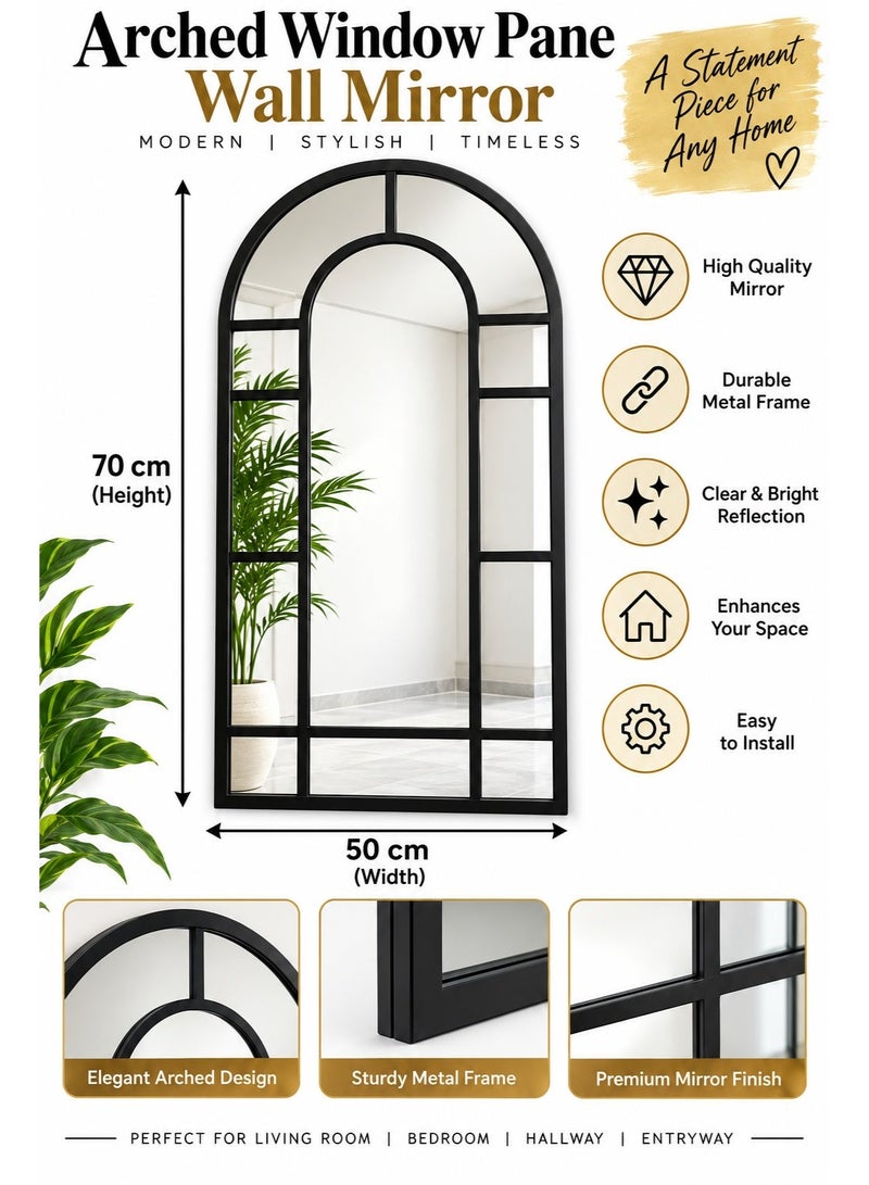 Black Metal Arched Window Wall Mirror 40x70cm – Leaning & Wall-Mounted Windowpane Design, Rustic Farmhouse Style, Vintage Mirror for Living Room, Entryway, Fireplace, Elegant Home Décor for Hallway, Bedroom, and Living Room, Modern Rustic Wall Décor, Decorative Arched Mirror, Stylish Large Wall Mirror for Home, Big Mirror For Home Decor, Villas - Image 2