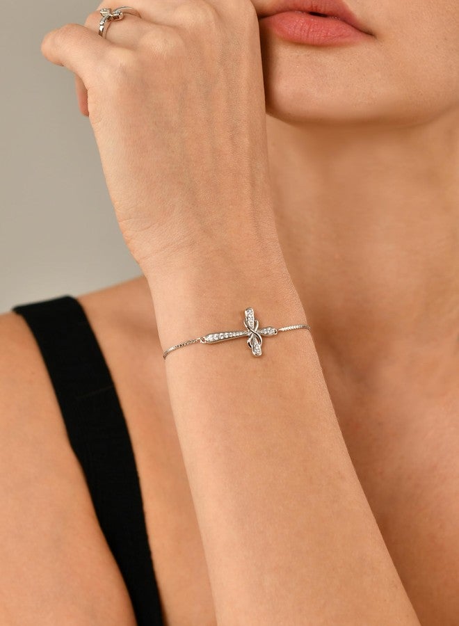 YL Cross Bracelet 925 Sterling Silver Infinity Sideways Link Bracelet Cubic Zirconia Jewelry for Women - Image 2